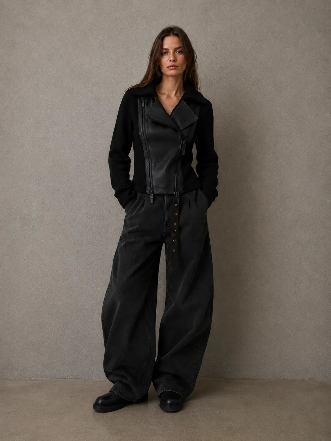 BORN — Nappa Leather and Wool Knit Jacket