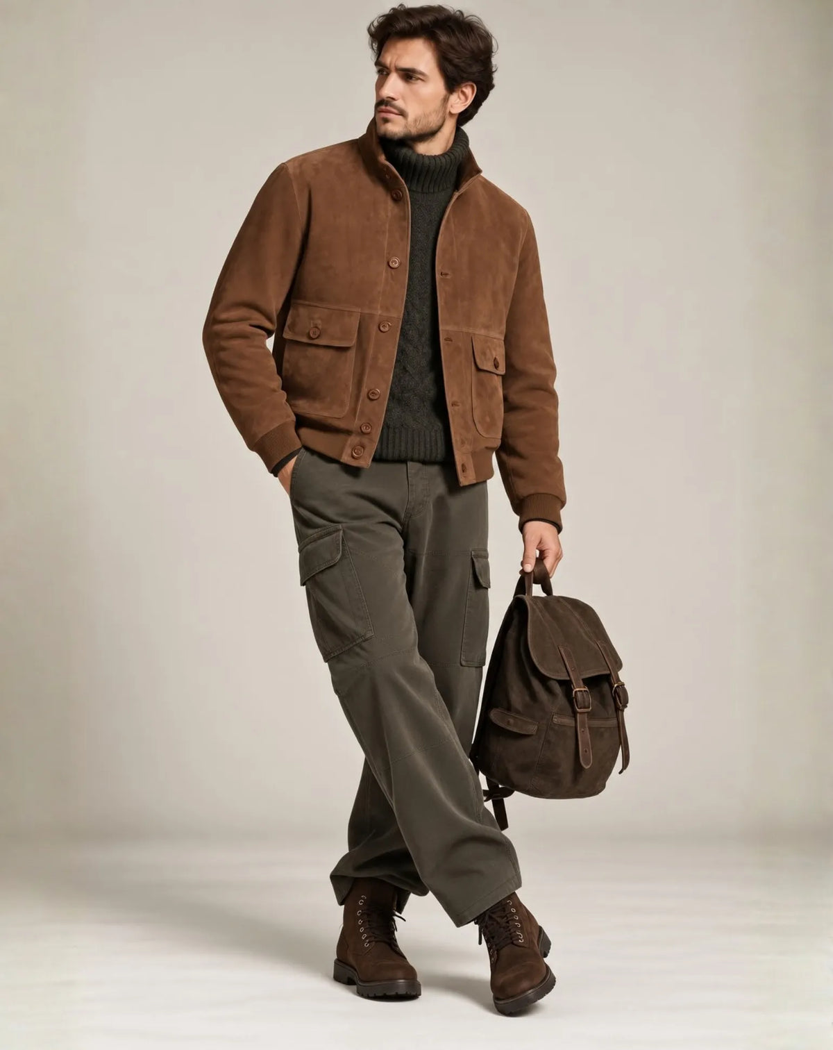 HERITAGE SUEDE chaqueta ante avellana con modelo IN26