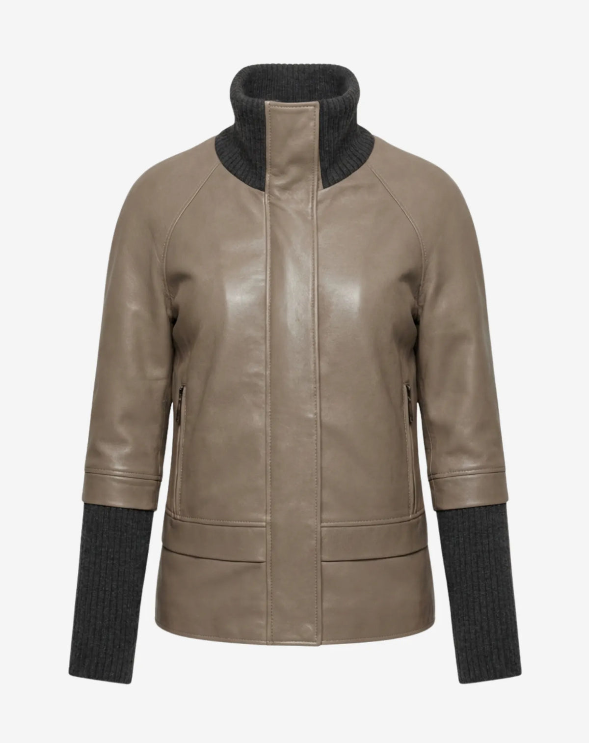 EIXAMPLE — Nappa Leather Jacket with Knit Collar and Cuffs
