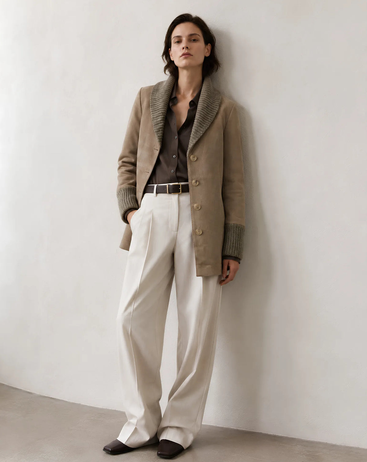 Chaqueta larga bimateria de ante y punto TORRAS DS68024 - look completo mujer