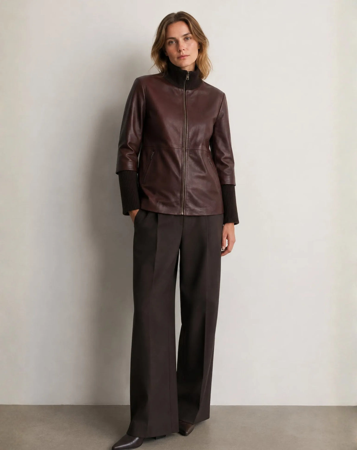 GRÀCIA — Two-Material Nappa Leather Jacket with Detachable Knit Details