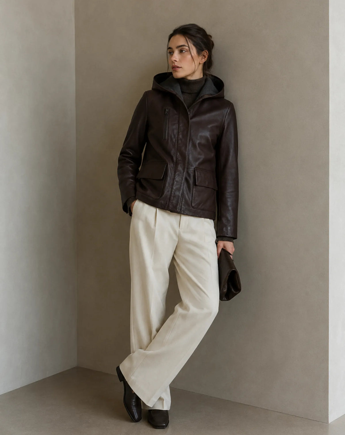 PEDRALBES — Hooded Nappa Leather Short Parka