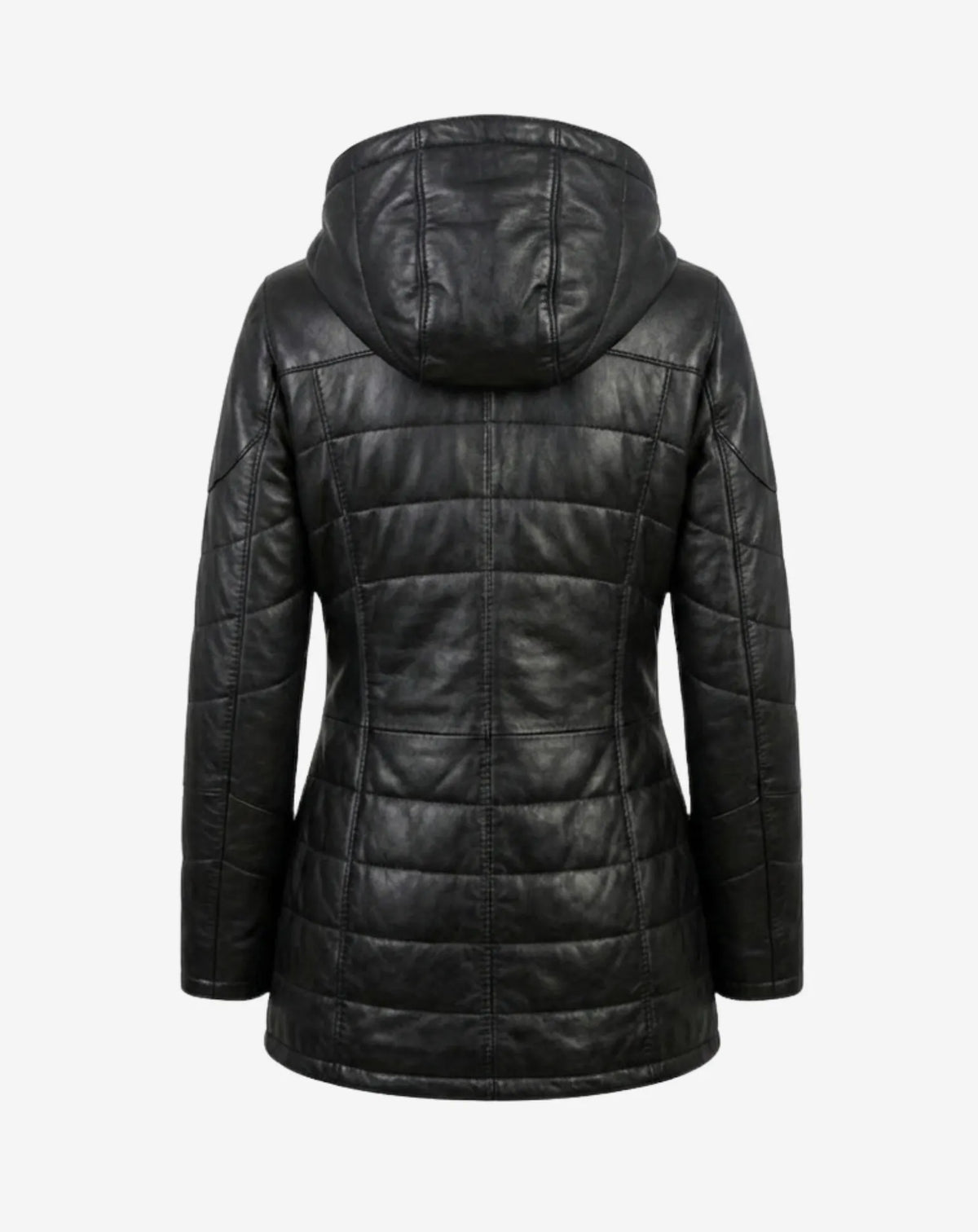 BONANOVA — Chaqueta entallada de napa acolchada negra con capucha TORRAS, vista trasera