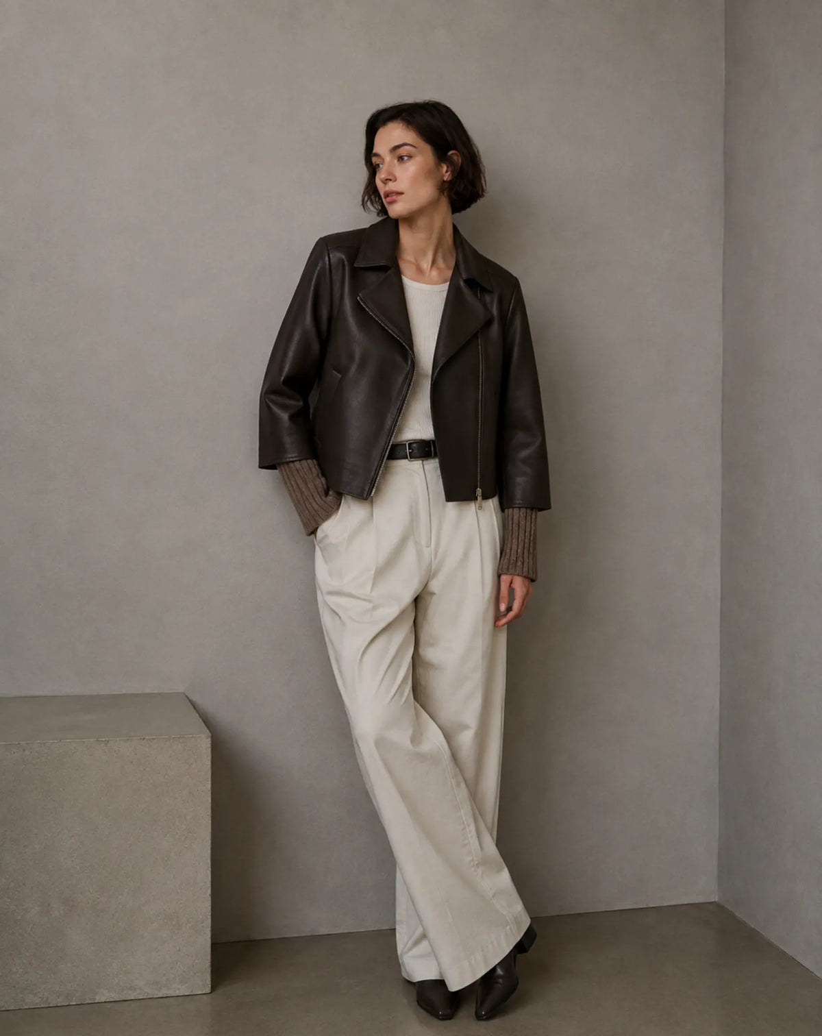 MODULAR — Nappa Leather Jacket with Removable Knit Cuffs
