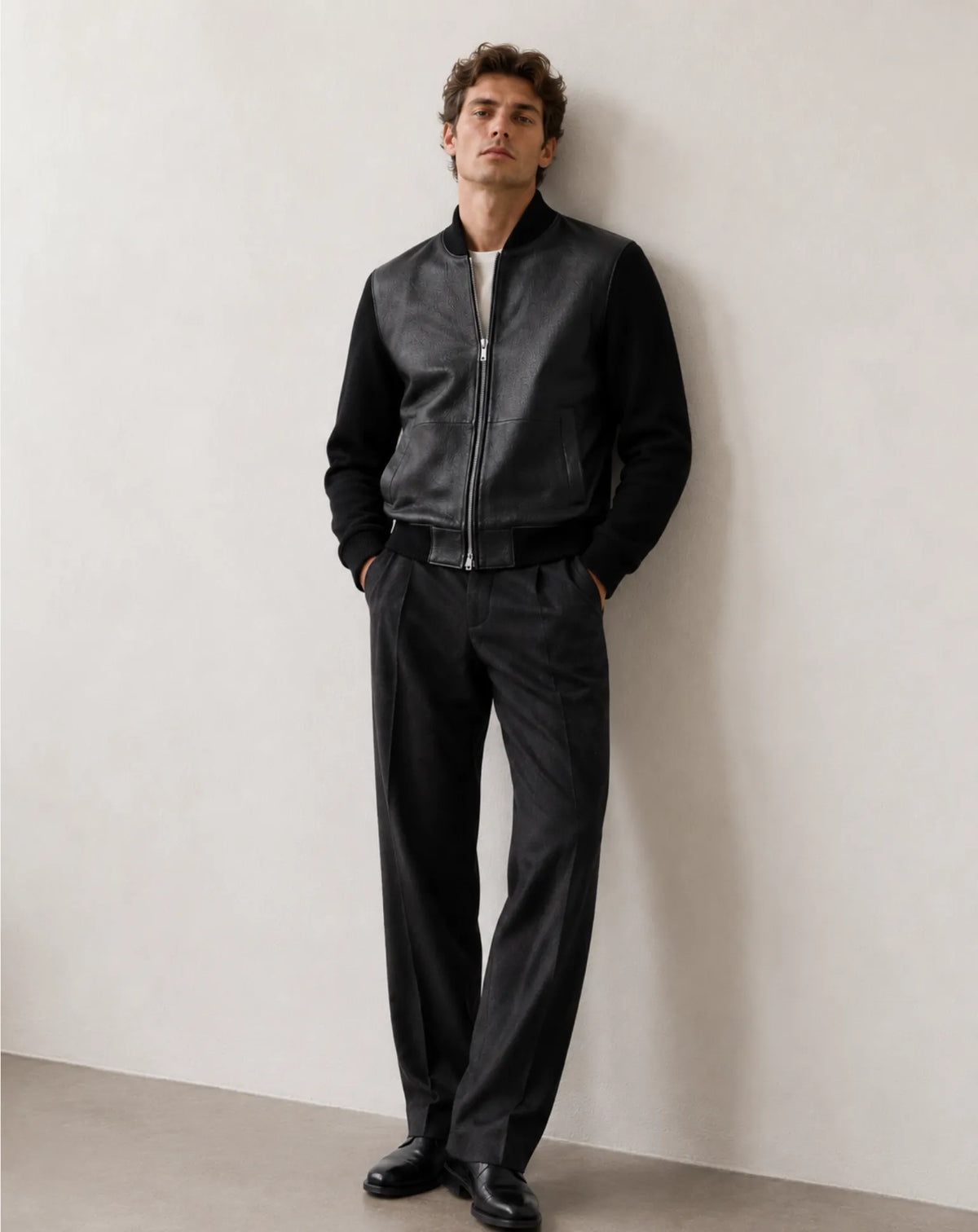 BONANOVA — Nappa Leather and Knit Bomber Jacket