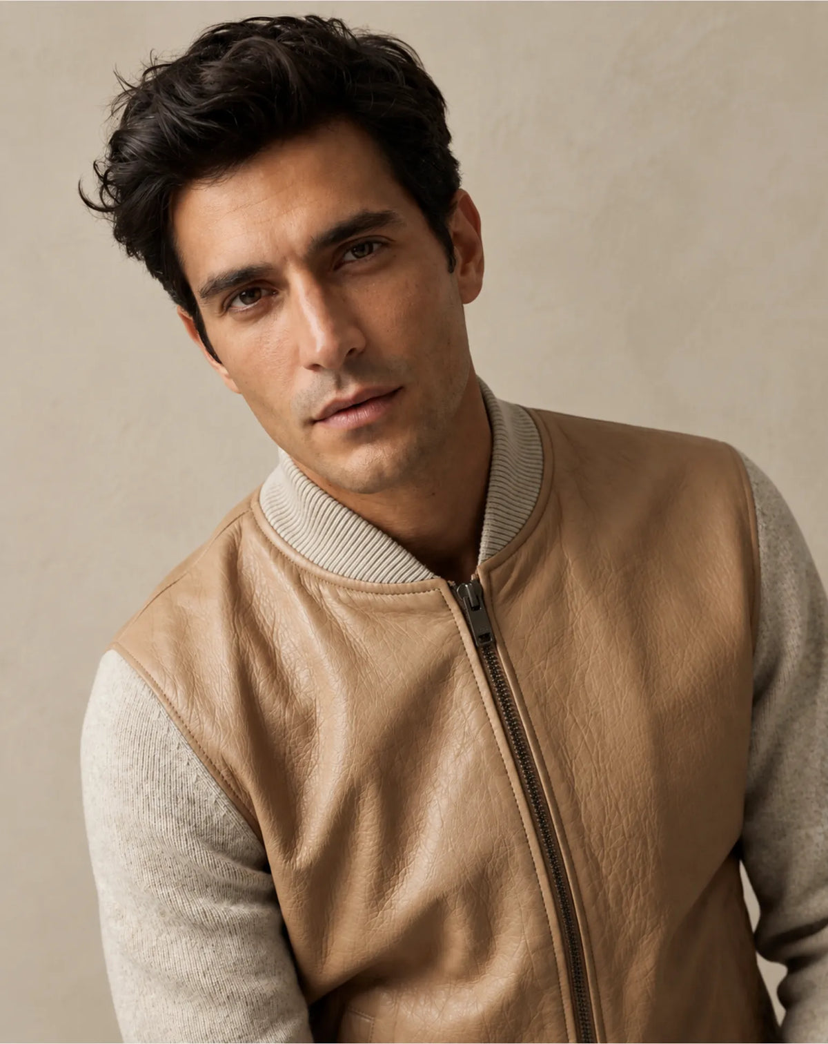 MANDRI — Nappa Leather and Knit Bomber Jacket
