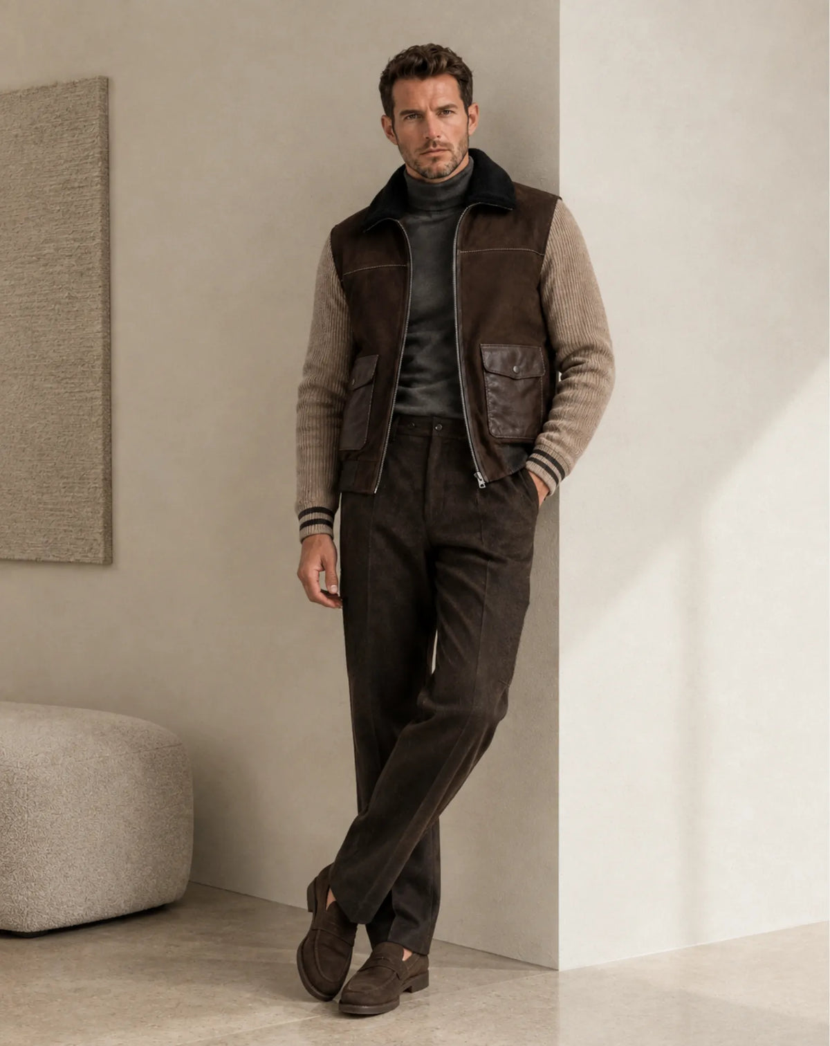 TRES TORRES — Suede, Knit and Shearling Jacket
