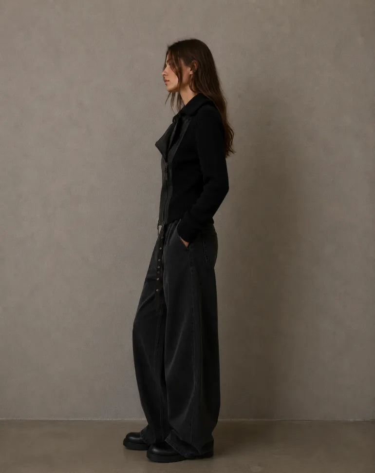 BORN — Nappa Leather and Wool Knit Jacket