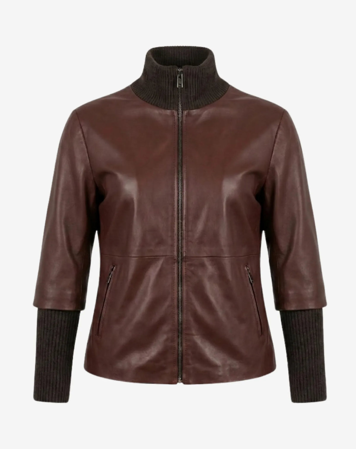 GRÀCIA — Two-Material Nappa Leather Jacket with Detachable Knit Details