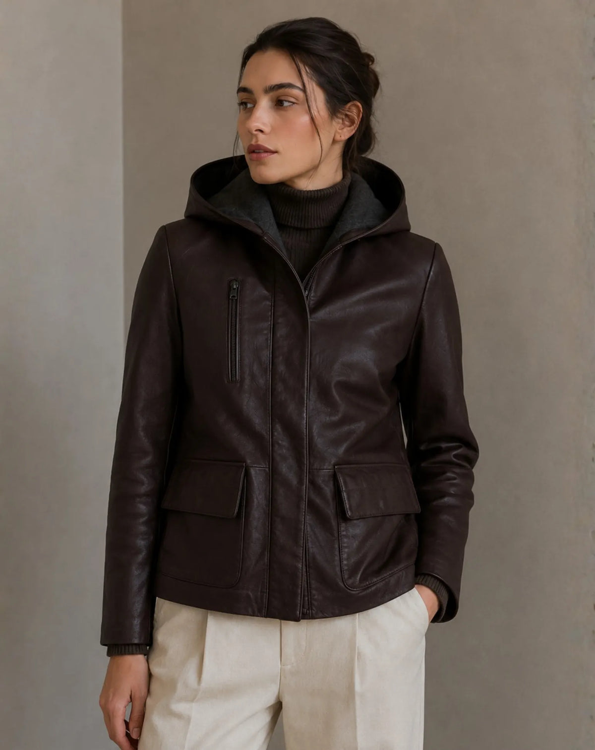 PEDRALBES — Hooded Nappa Leather Short Parka