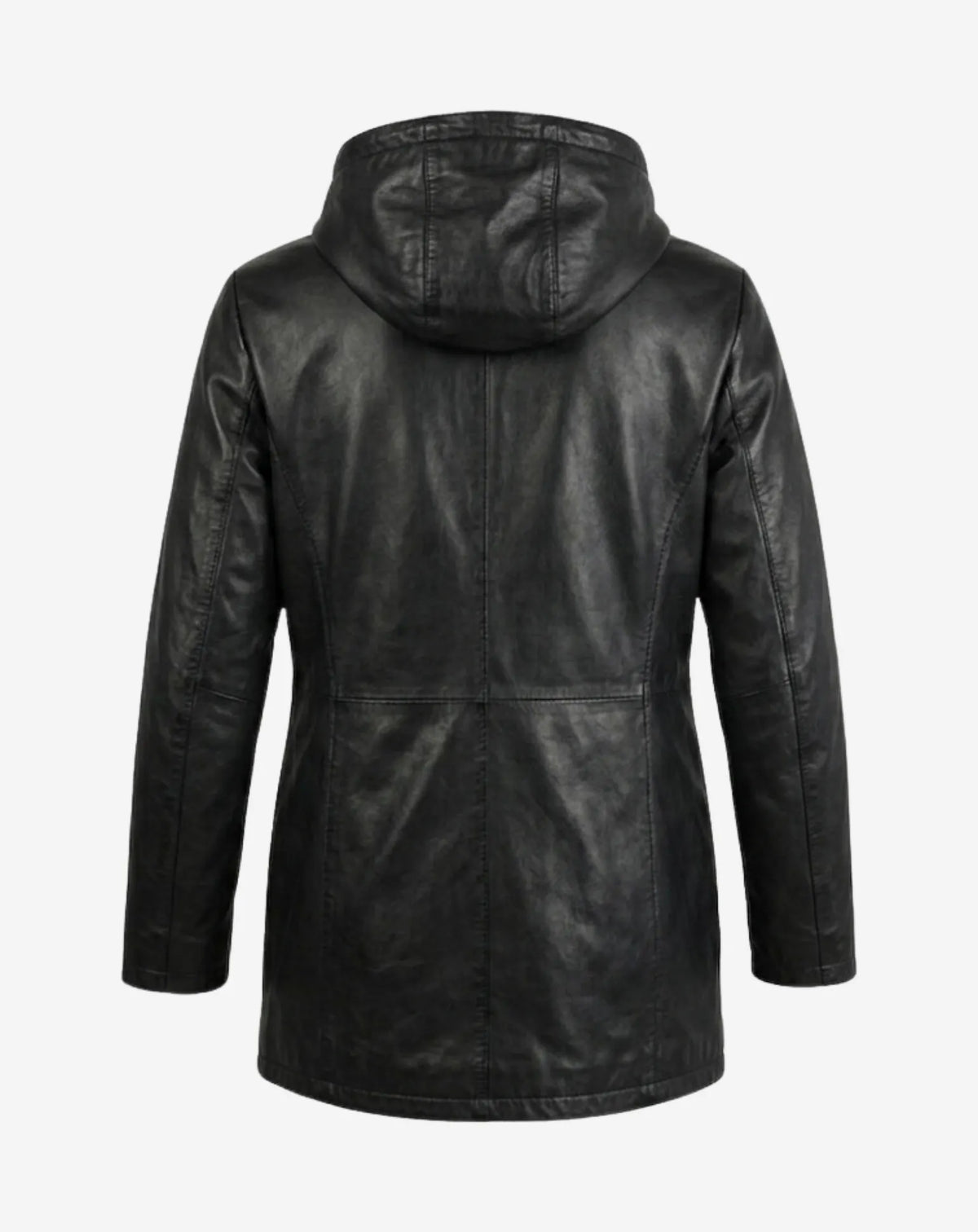 MANDRI — Parka oversized de napa negra con capucha TORRAS, vista trasera