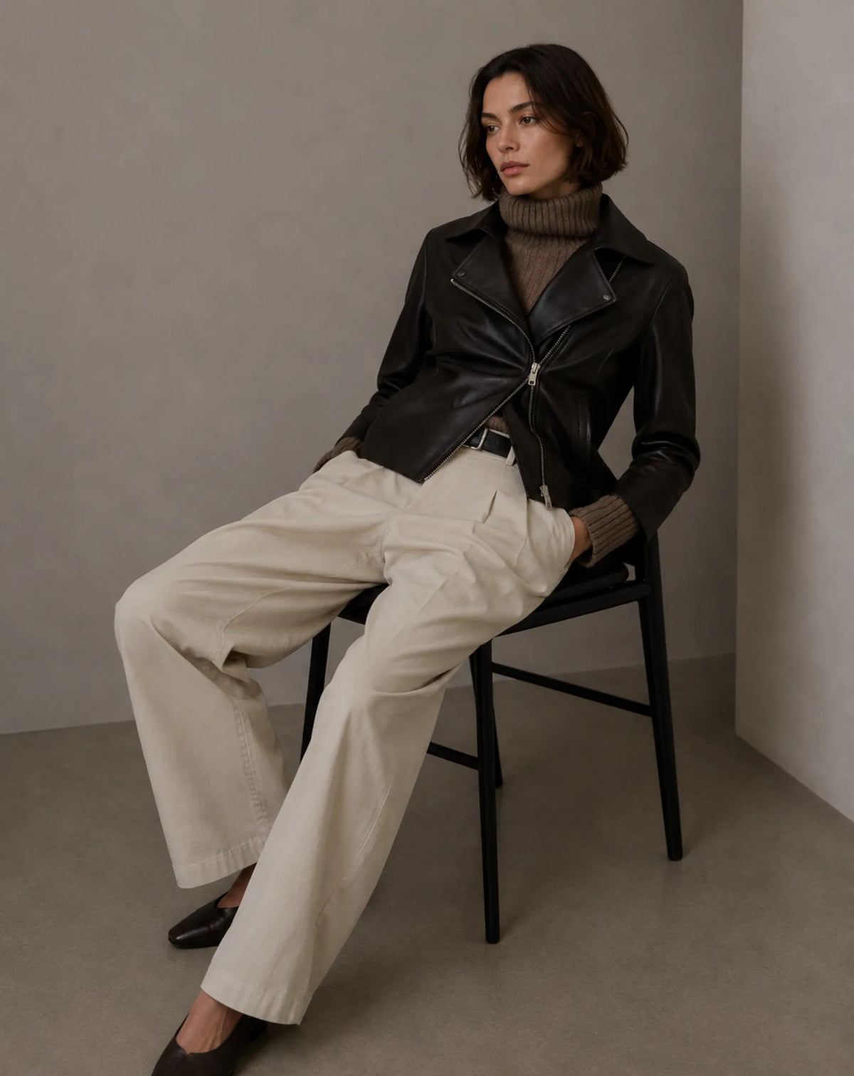 MODULAR — Nappa Leather Jacket with Removable Knit Cuffs