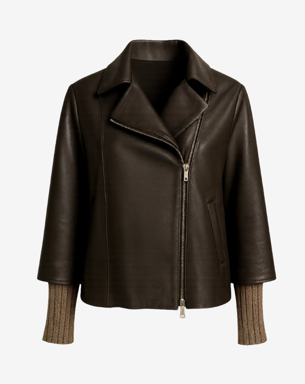 MODULAR — Nappa Leather Jacket with Removable Knit Cuffs
