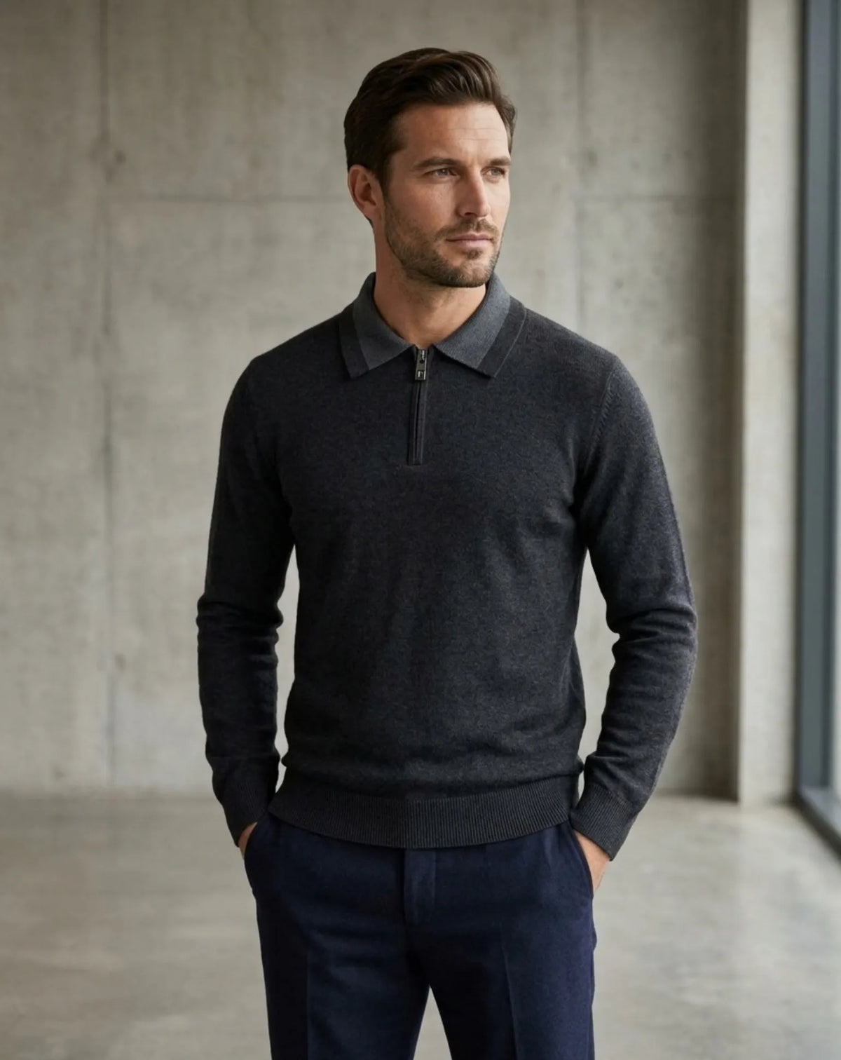 HORTA jersey polo de lana merino negro con modelo