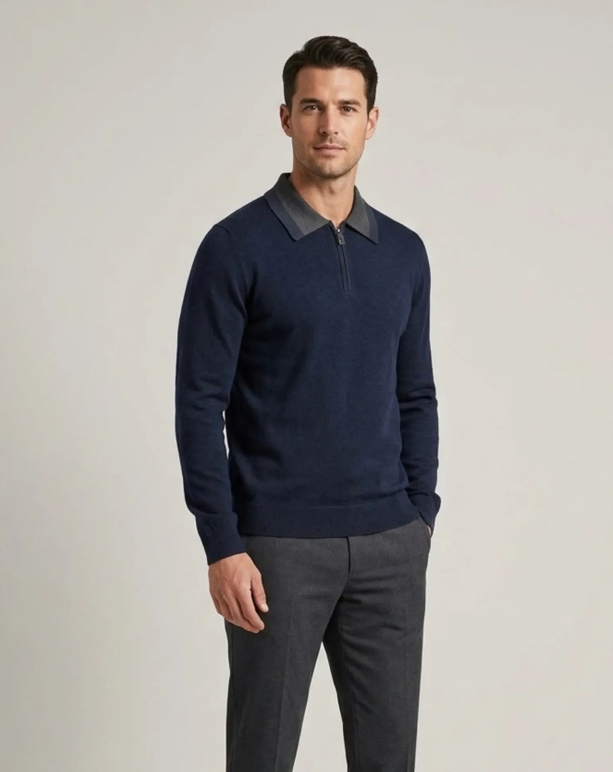 HORTA jersey polo de lana merino azulón con modelo