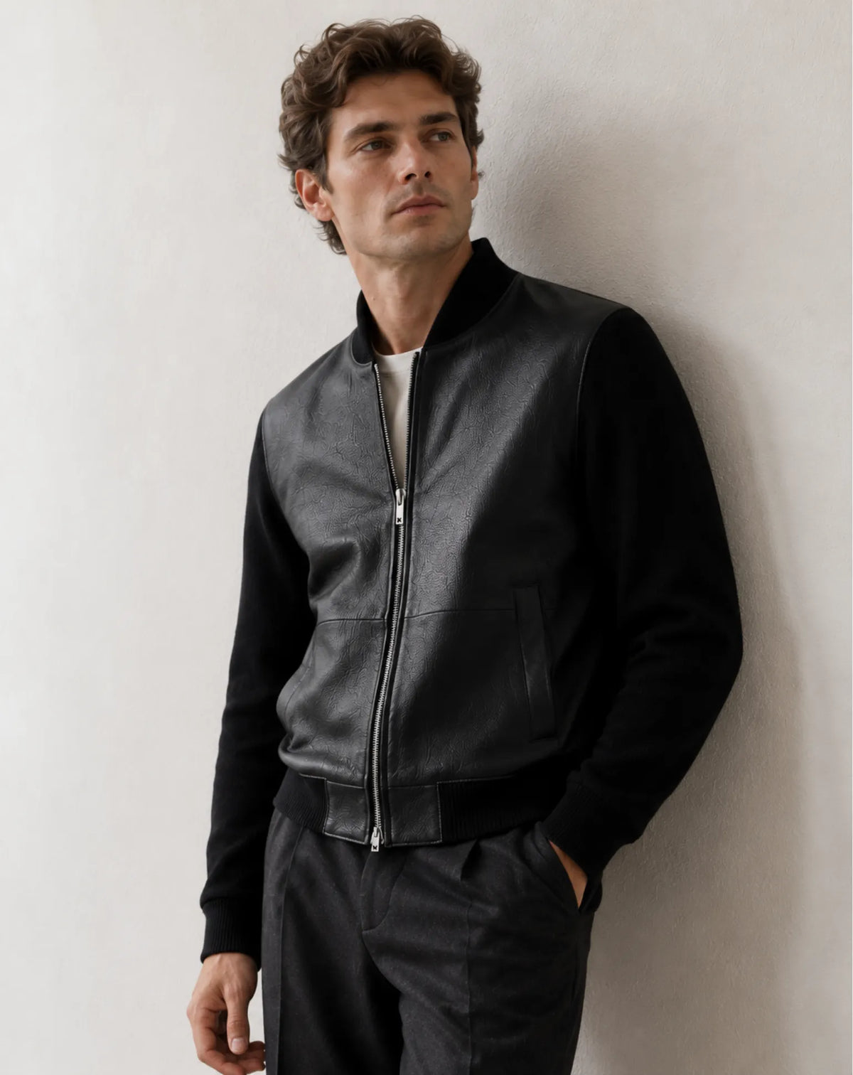 BONANOVA — Nappa Leather and Knit Bomber Jacket