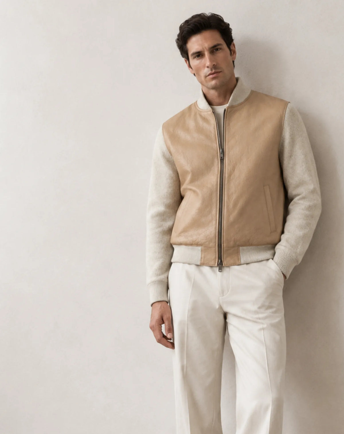 MANDRI — Nappa Leather and Knit Bomber Jacket