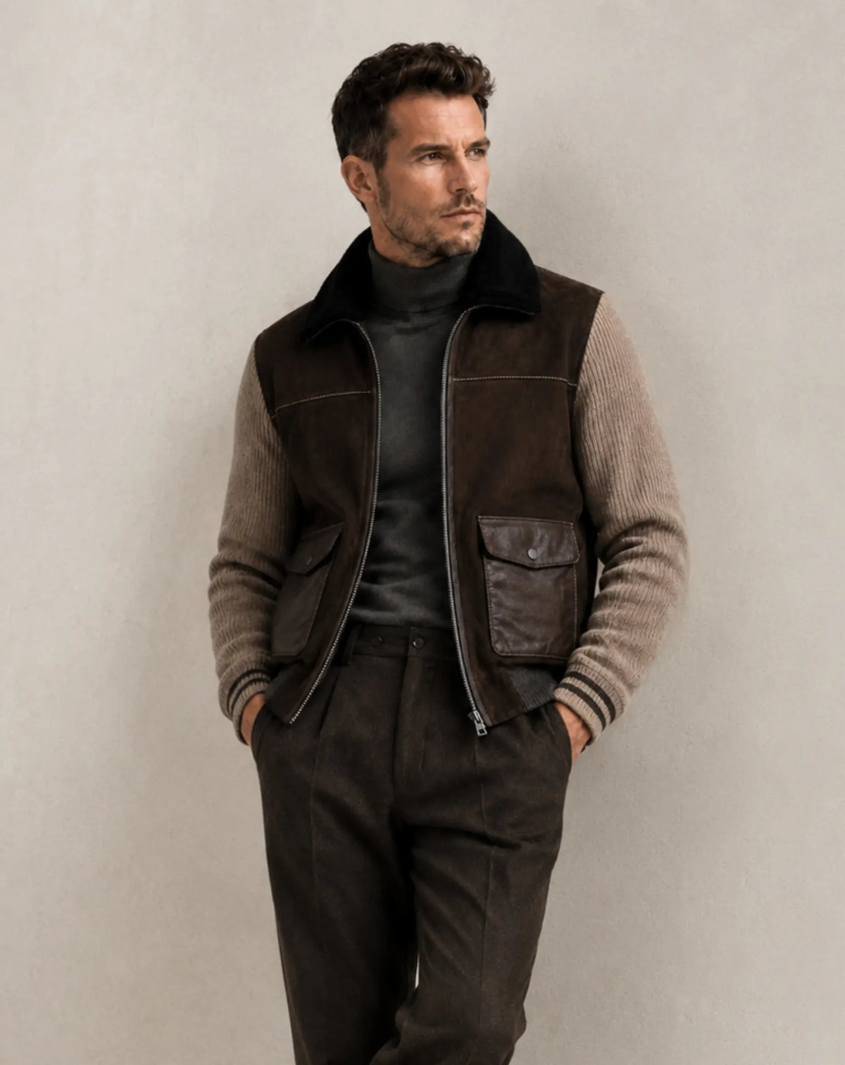 TRES TORRES — Suede, Knit and Shearling Jacket