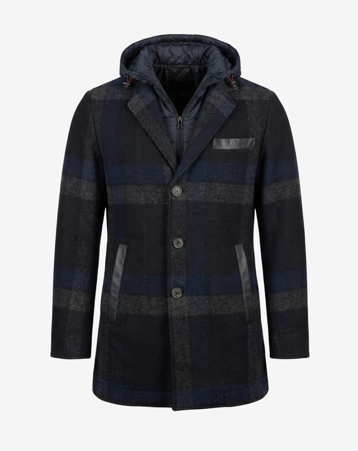 TUSET — Checked Wool Coat with Technical Hood