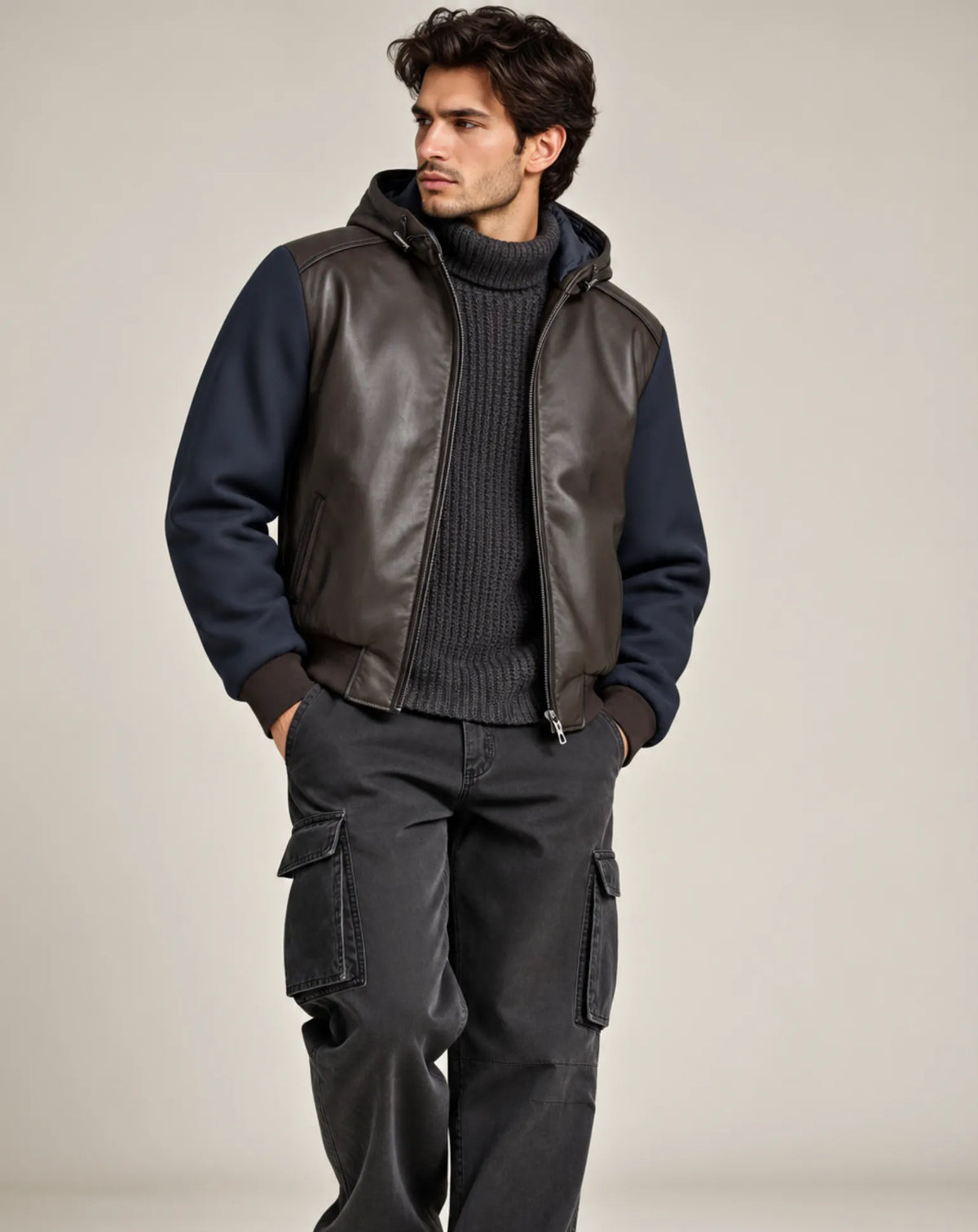 FONTANA — Chaqueta reversible de napa y nylon con capucha